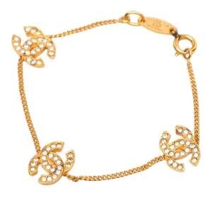 CHANEL Vintage Gold Logo Charm Bracelet